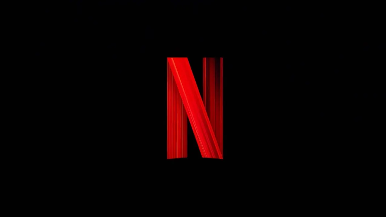The red Netflix N logo on a black background